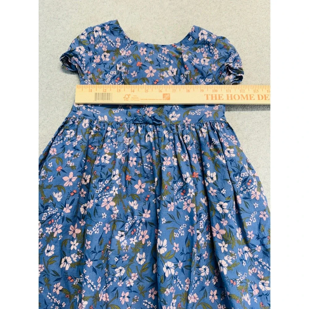 OshKosh‎ Bgosh Floral Dress Kids 4T Blue Short Sleeve Cotton Bow Back A-Line